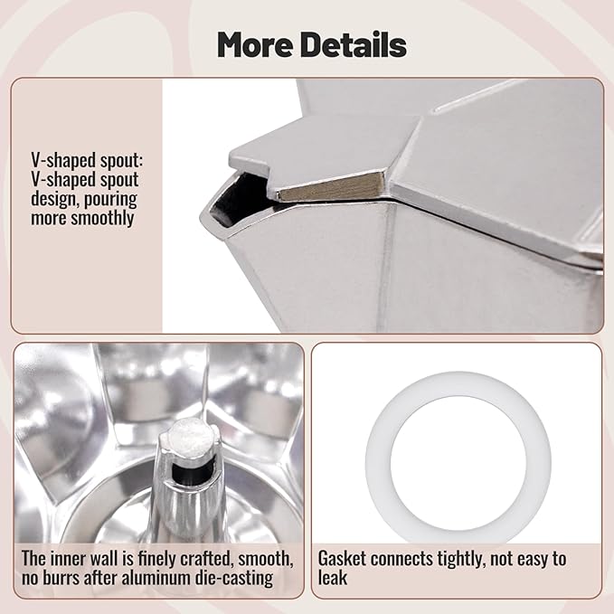 9 Cup Aluminum Moka Pot Classic Stovetop Espresso Coffee Maker 450ml 15oz Coffeemaker Percolator Mocha Pot Greca Coffee Maker Cafe Makers for Italian and Cuban Café Brewing Silver - Image 6