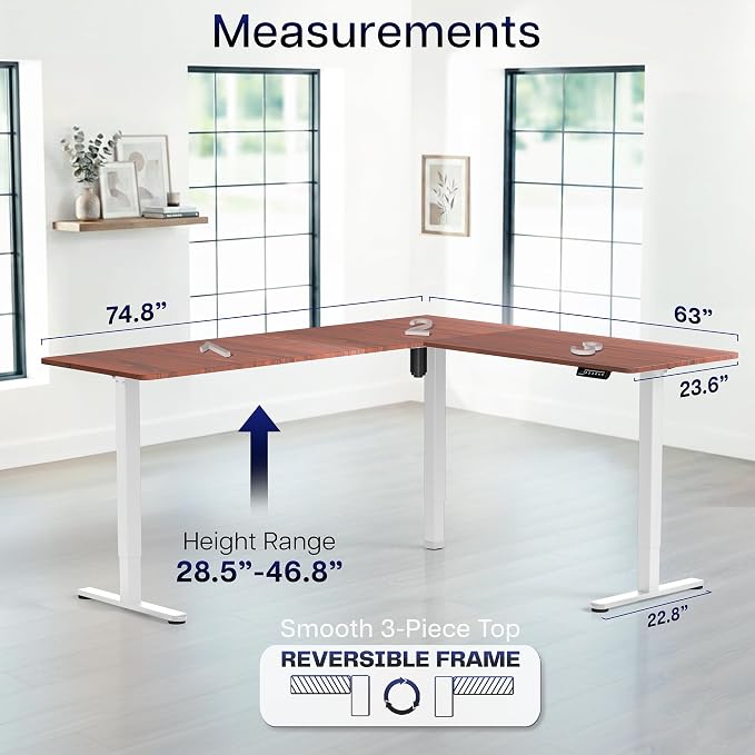 VIVO Dark Walnut 75 x 63 in Corner Standing Desk, DESK-E3CTWD-75 | Electric, Large Reversible L-Shaped Table, Sit Stand Height Adjustable, Memory Controller, Office Furniture Sets, Black Frame - Image 5