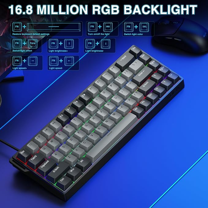AULA WIN68 HE PRO - Hall Effect Gaming Keyboard with Magnetic Switch, Fast Trigger Mode Adjustable Actuation, 8KHz Polling Rate, Wired RGB Backlit Mechanical Gaming Keyboard 60 Percent Compact Design - Image 6