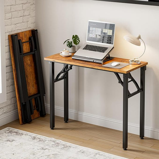 Frylr Small Folding Computer Desk – Portable 35.8 Inch Foldable Laptop Table, Collapsible and Compact for Easy Storage and Fast Setup, Lightweight for Small Spaces, Craft and Study Use, Rustic Brown by Frylr