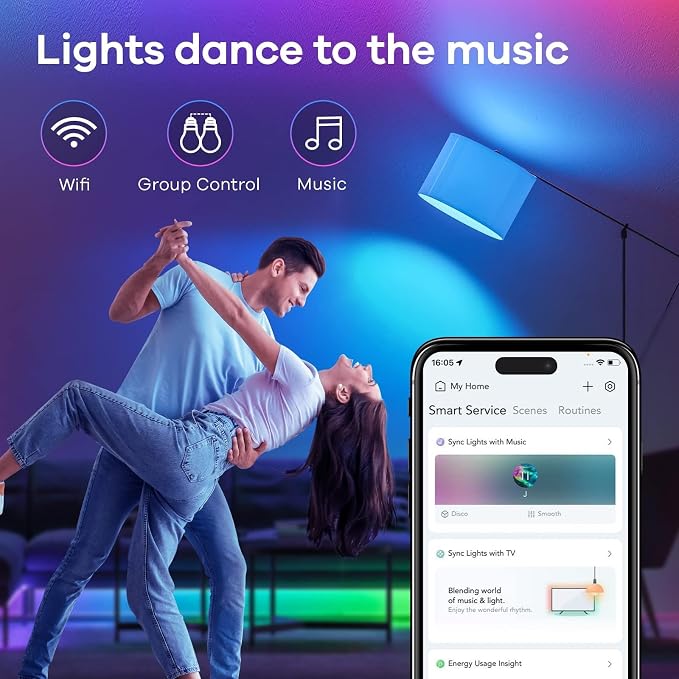 Linkind Matter Smart Light Bulb,1600LM 100W Smart Bulbs Work with Alexa/Apple Home/Google Home/SmartThings, RGBTW LED Color Changing Bulbs Music Sync, 2.4GHz Wi-Fi Light Bulbs LED 11W, A21 E26, 2Pack - Image 6