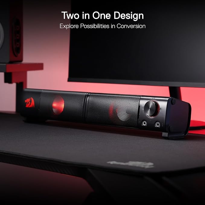 Redragon GS550 PC Gaming Speakers 2.0 Channel Stereo Enhanced Sound, Black | Compact Maneuverable Size, Headphone Jack, Decent Red Backlight, Plug & Play USB Powered Desktop Computer Speaker - Image 5