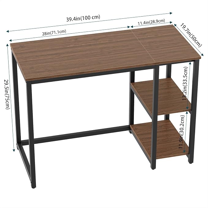 SINPAID 40" Vintage Desk with Shelves, Sturdy Dark Brown Desks with Storage, Rustic Desk Wooden - Image 3