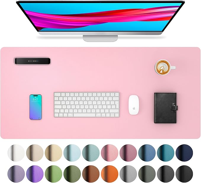 Aothia Leather Desk Pad Protector, Mouse Pad, Office Desk Mat, Non-Slip PU Leather Desk Blotter, Laptop Desk Pad, Waterproof Desk Writing Pad for Office and Home (31.5" x 15.7", Fairy Pink) by AothiaSimpleNaturalUnique