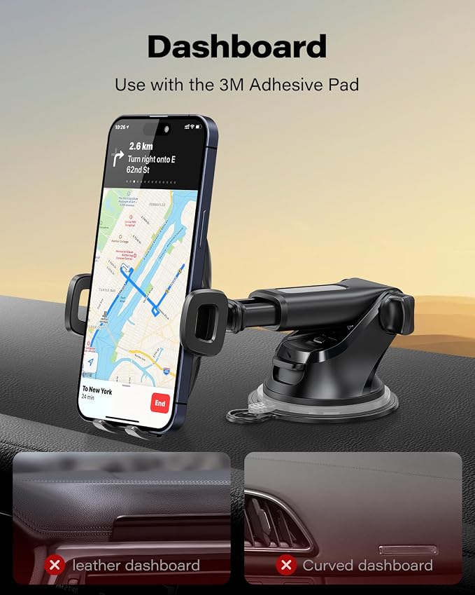 APPS2Car Car Phone Mount with Suction Cup, Universal Windshield Dashboard Holder with Sticky Gel Pad, Compatible with iPhone 17/16/15/14/13, Samsung, Most Smartphones - Image 7