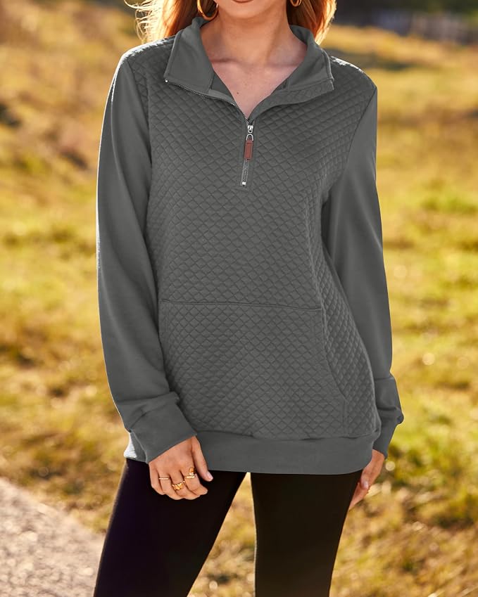 BTFBM Women Fashion Quilted Pattern Lightweight Zipper Long Sleeve Plain Casual Ladies Sweatshirts Pullovers Shirts Tops - Image 6