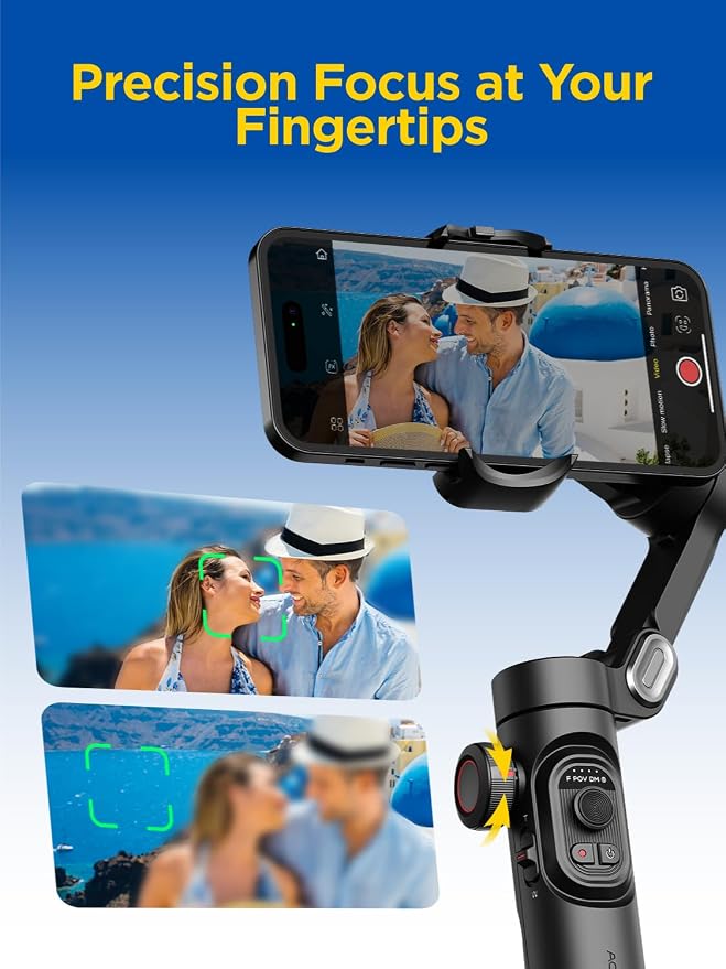 AOCHUAN Gimbal Stabilizer for iPhone Gimbal, Smartphone w/Focus Wheel Face/Object Tracking for iPhone 17 16 15 Pro Max/Android Foldable 3-Axis Handheld Phone Stabilizer for Video Recording -Smart XE - Image 6