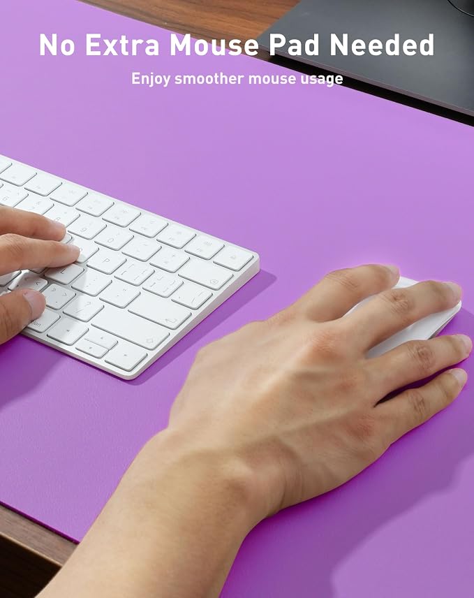Aothia Faux Leather Desk Mat - Large Mouse Pad, Non-Slip PU Leather Blotter, Waterproof Writing Surface for Office and Home (Iris Violet, 42" x 17") - Image 4