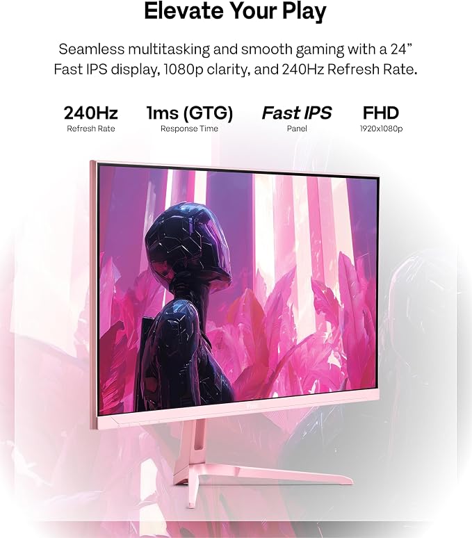 Pixio PX249 Wave Pink 24 inch 240Hz Refresh Rate FHD 1080p Resolution Fast IPS Panel 1ms GTG Response Time Built-in Speakers Gaming Monitor with Adaptive Sync - Image 2