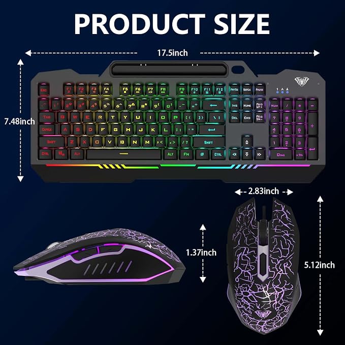 AULA Gaming Keyboard, T102 104 Keys Gaming Keyboard and Mouse Combo with RGB Backlit, All-Metal Panel, Anti-Ghosting, PC Game Keyboard and Mouse, USB Wired Keyboard Mouse for MAC Xbox PC Gamers - Image 9