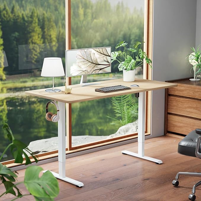 Veken Standing Desk, Nature, 55×23.6 Inch | Height Adjustable Sit Stand Up Computer Tables for Home Office, Study , Writing, Suit students, employees and group work - Image 3