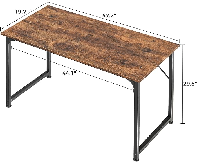 Huuger Computer Desk, 48 Inch Office Desk, Gaming Desk with Storage, Writing Desk Work Desk for Home Office, Study, Modern Simple Desk, Large Legroom, Metal Frame, Rustic Brown - Image 3