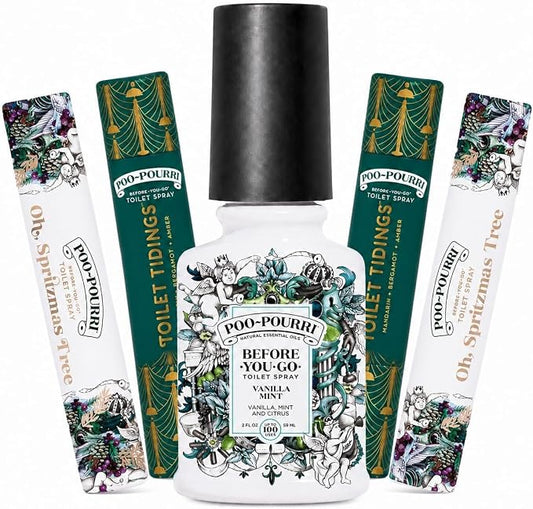 Poo-Pourri Before-You-Go Toilet Spray Vanilla Mint 2 Fl Oz & 10 ml Travel Sprays - Toilet Tidings and Oh, Spritzmas Tree by Unknown