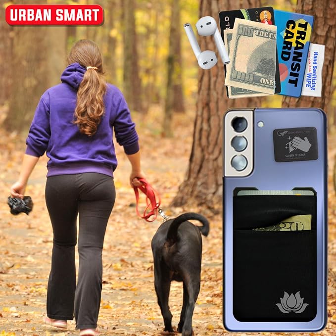 Gecko Travel Tech Double Pocket - Adhesive Card Holder - Cell Phone Pouch - Stick on Spandex Pocket - Carry Credit Cards and Cash (Lotus) - Image 8
