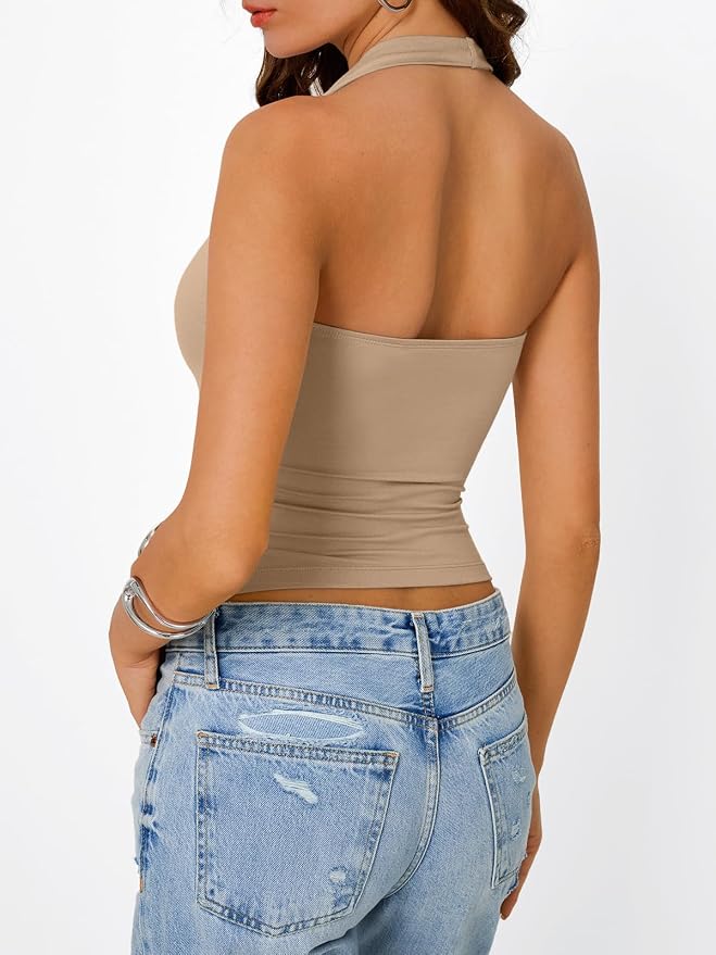 Trendy Queen Halter Tops for Women Going Out Summer Top | Cowl Neck Shirts, Sexy Backless, Fashion Y2K Clothes, Perfect for Party, Club, Vacation, Pair with High-waisted Bottoms - Image 4