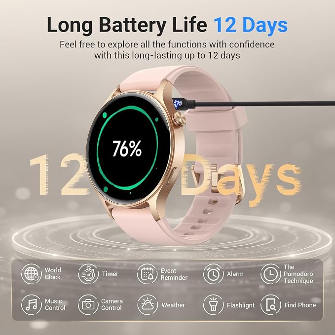 Fitpolo Smart Watch for Women,1.3" AMOLED Touchscreen Fitness Tracker, Make/Answer Calls, Heart Rate SpO2 Monitor, 3ATM Waterproof, Sleep & Activity Tracking Smartwatch for Android Phones iPhone - Image 7