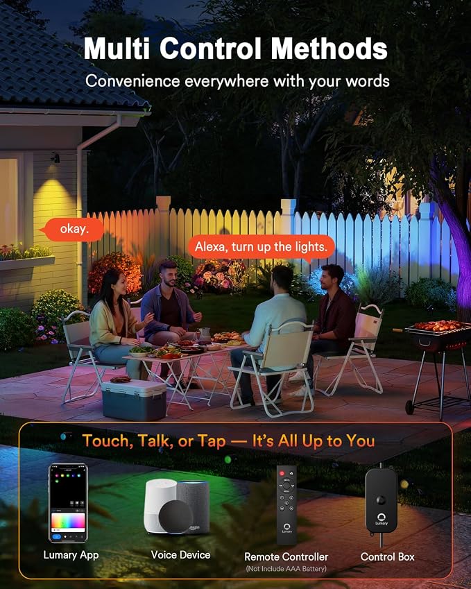 Lumary Smart Landscape Lights Gen2, 56FT Outdoor Spotlights, 6 Pack | RGBAIWW Color Changing, Warm White, IP65 Outdoor Rated, APP/Alexa/Google/Remote, 56FT Cable for Yard & Pathway - Image 6