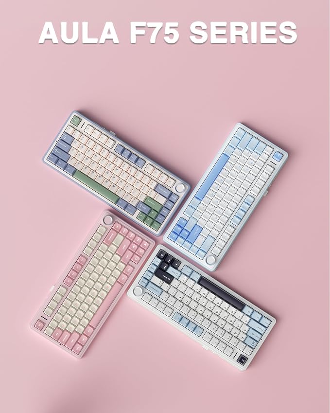AULA F75 75% Wireless Mechanical Keyboard, Hot Swappable Pink Creamy Keyboard, Pre-lubed Linear Switches, PBT Keycaps, 2.4GHz/Type-C/BT5.0, RGB Backlit Computer Gaming Keyboards for Office/Laptop/PC - Image 9