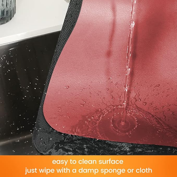 Mimore Red Coffee Bar Mat - 12x19 Inch Absorbent, Hides Stains, Rubber Backed - Countertop Dish Drying Mat for Coffee Maker, Espresso Machine - Image 6