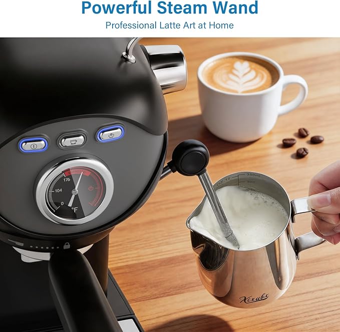 XIXUBX Espresso Machine, Compact Espresso Maker with Milk Frother | 20-Bar Pump, PID Control, Low Vibration Coffee Maker, for Small Kitchen, Home, Brews Latte, Cappuccino - Image 4
