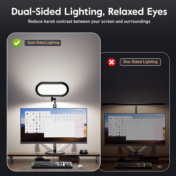 LitONES Premium LED Desk Lamp, Dual-Sided Soft Lighting with Knob Remote | Eye-Caring Diffused Light for Home Office, Video Conferencing, Zoom, Reading, Study, Craft, Stepless Dimming & Color, Memory - Image 2