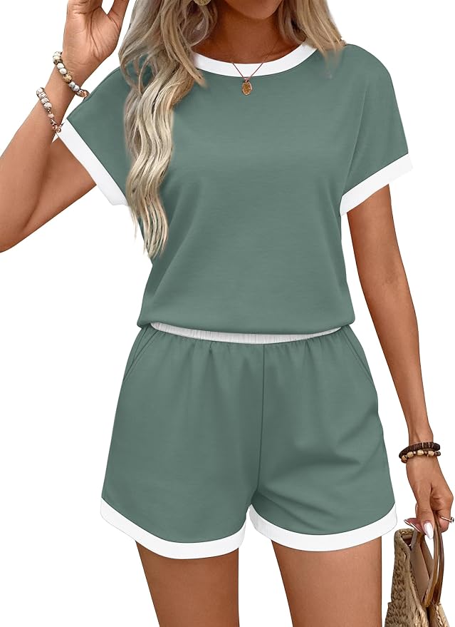 WIHOLL Two Piece Sets for Women Summer Lounge Short Sets Cap Sleeve Crew Neck Sweatsuit with Pocket XS-2XL - Image 3