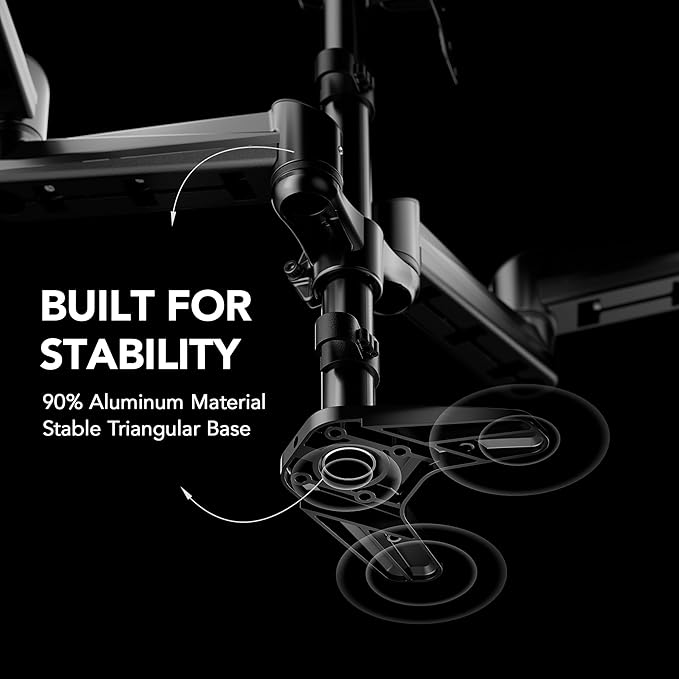 HUANUO Triple Monitor Mount for 17 to 32 inch Screens, Adjustment Gaming Triple Monitor Stand with Swivel, Tilt, Rotation, Clamp & Grommet Kit - Image 4