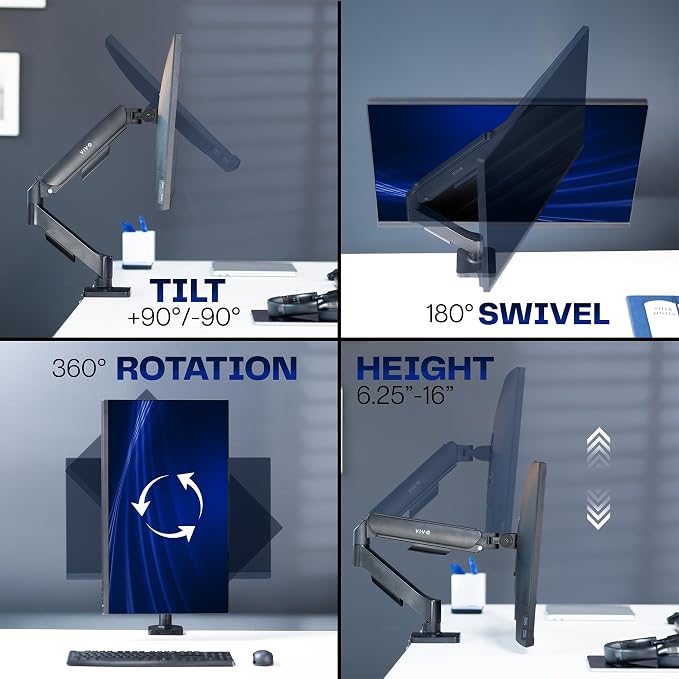 VIVO Single Monitor Stand, Fully Adjustable Arm for 17 to 32 inch Screen, Mechanical Articulating Desk Mount, Gaming and Office Setups, VESA 75x75, 100x100, Max 19.8 lbs, Classic, Black, STAND-V001O - Image 8