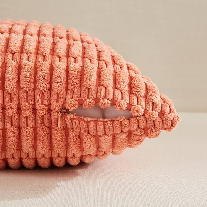 Fancy Homi 4 Packs Decorative Throw Pillow Covers for Living Room Couch Bed, Modern Farmhouse Boho Home Décor Accent Cushion Case, 26" x 26", Coral - Image 3