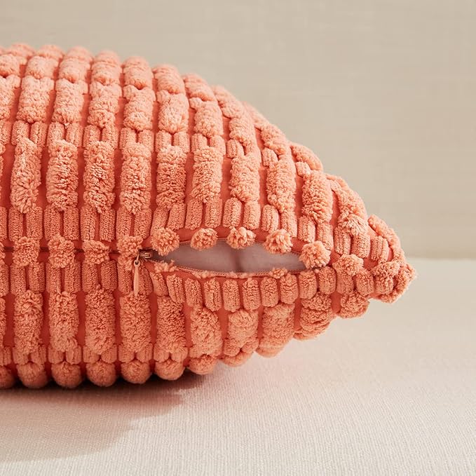 Fancy Homi 4 Packs Decorative Throw Pillow Covers for Living Room Couch Bed, Modern Farmhouse Boho Home Décor Accent Cushion Case, 20" x 20", Coral - Image 3