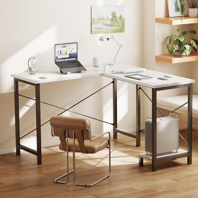 DUMOS 50-Inch Reversible L Shaped Desk with CPU Shelf, Grey | Computer Desk with Sturdy Metal Frame, Corner Gaming Desk, Home Office Desk for Study, Writing and Work, Sturdy Modern Design - Image 8