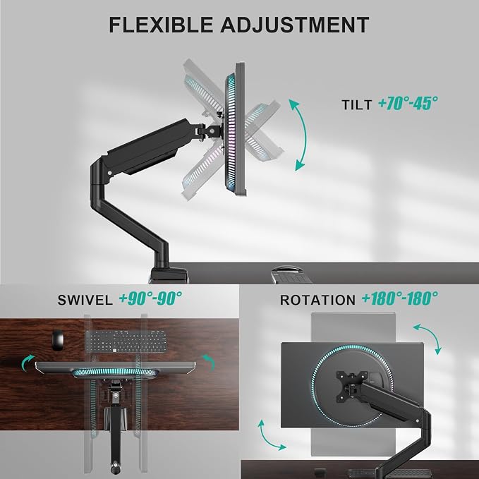 WALI Single Monitor Mount for 13-34 inch Screens, Adjustable Single Monitors Arm, Regular Screen up to 32 inch, 26.4lbs, Computer Monitor Stand for Desk, VESA 75/100mm (GSMP001N), Black - Image 5