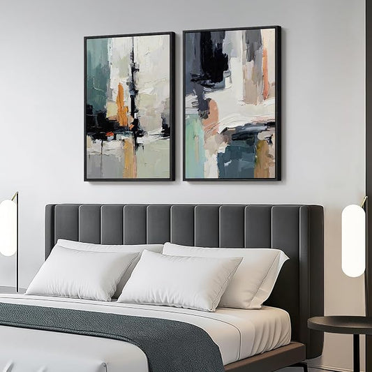 Framed Colorful Abstract Wall Art for Bedroom, Set of 2 Modern Canvas Prints Paintings Artwork for Walls, Bright Blue Green Multicolor Pictures for Living Room, Dining Room, Bathroom Wall Decor 16x24 In by Cuspin