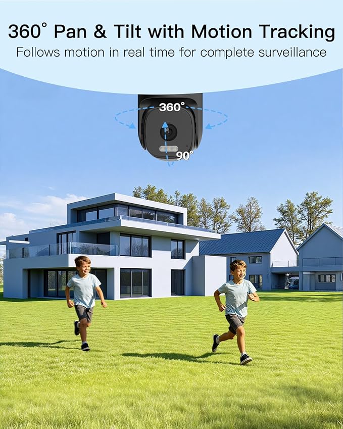 VIMTAG 2.5K 4MP Outdoor Security Camera, Pan/Tilt WiFi Home CCTV Camera, 360° View & Motion Tracking, Color Night Vision, 2-Way Audio, AI Detection Alarm, IP66, Cloud & SD Card Storage, Works w/Alexa - Image 2