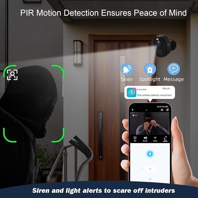 Rraycom 3Pack Security Cameras Wireless Outdoor, 5G/2.4GHz Battery Powered Home Indoor Camera with AI Motion Detection Siren Alarm,2K Color Night Vision, 2-Way Talk, Waterproof, Works/Alexa, Cloud/SD - Image 4
