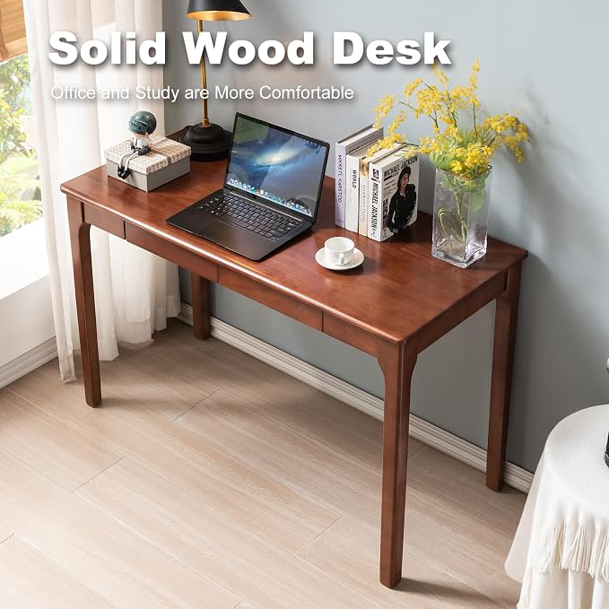 Solid Wood Desk with Drawers, Small Computer Desk for Small Spaces, Gaming Study Home Office Desks for Work, Student PC Desk for Bedroom, Escritorios para Cuartos (Cherry Color, 39inch) - Image 3