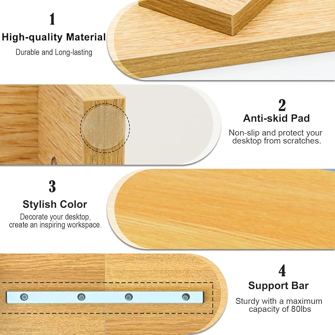 TEAMIX 2 Tiers Desktop Monitor Stand Riser 20 Inch Printer Stand with Storage Small TV Riser Laptop Wooden Desk Organizer Shelf Bookshelf Maple (Natural Maple, 2 Tiers) | Laptop/PC/Printer/Keyboard Storage, Ergonomic Design, 15mm thick Sturdy Wood Boar... - Image 6