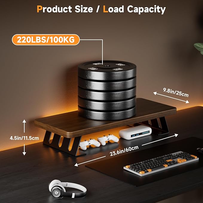 Monitor Stand - 24 Inch Wood Monitor Stand Riser, 220 Pounds Load Capacity Desk Monitor Riser for Laptop/PC/Printer, Desktop Stands Organizer for Home Office - Image 3