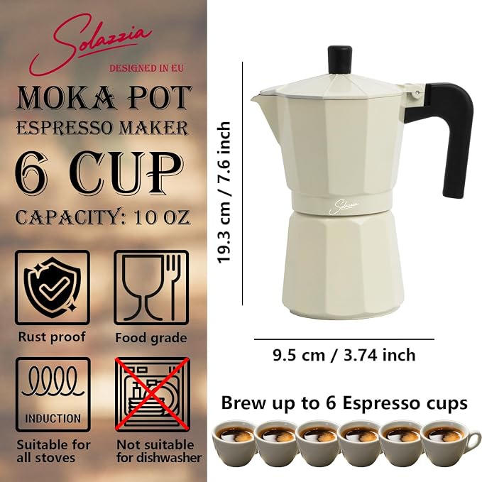 6 Cup Stovetop Espresso Maker Italian Moka Pot, Stove Top Cuban Coffee Maker, Greca Mocha Pot(Premium, 10 oz/300ml) - Image 4