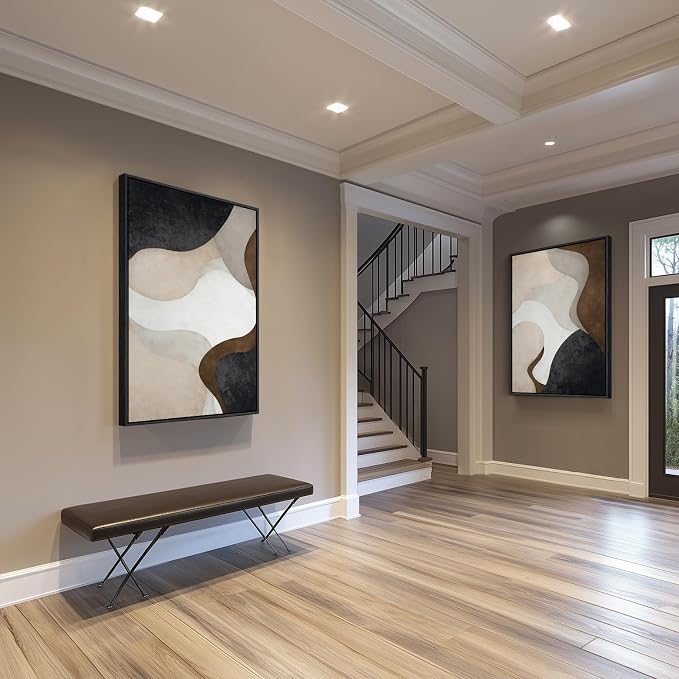 Large Framed Neutral Abstract Minimalist Wall Art Set of 2, Modern Canvas Prints Paintings Artwork for Walls, Black Beige Brown Abstract Art Pictures for Living Room Dining Bedroom Wall Decor 24x36 In - Image 8