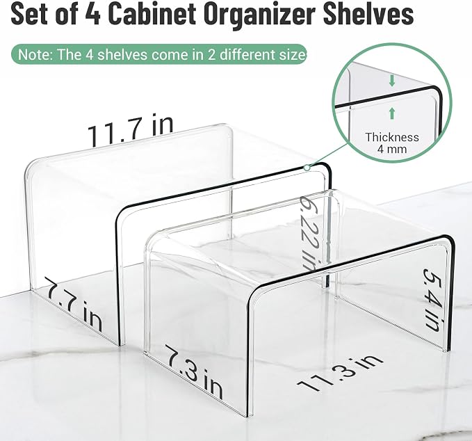 Bobomoment Clear Cabinet Organizer, Stackable Shelf Organizer Set of 4 | Kitchen Pantry Organizers and Storage, Display Cabinet Shelf Countertop Desk Shelves, Patented Spice Organization - Image 2