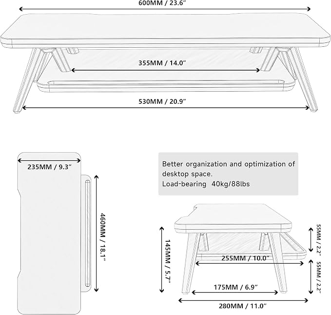 Fenge Monitor Stand, Monitor Stands Riser for Desk, 23.6 Inch Wood Desk Shelf with Storage Organizer and Cable Management for Office Desk Accessories - Image 4