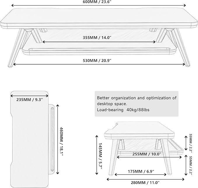 Fenge Monitor Stand, Monitor Stands Riser for Desk, 23.6 Inch Wood Desk Shelf with Storage Organizer and Cable Management for Office Desk Accessories - Image 4