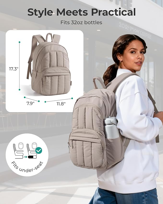 BAGSMART College Laptop Backpack,Cute Travel Backpack for Women,Quilted Computer Bookbag - Image 2