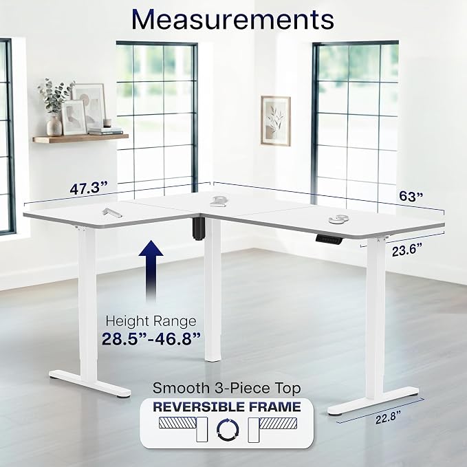 VIVO White 63 x 47 in Corner Standing Desk, DESK-E3CTW-47 | Electric, Reversible L-Shaped Table, Sit Stand, Height Adjustable, Memory Controller, Office Furniture Sets, White Frame - Image 5