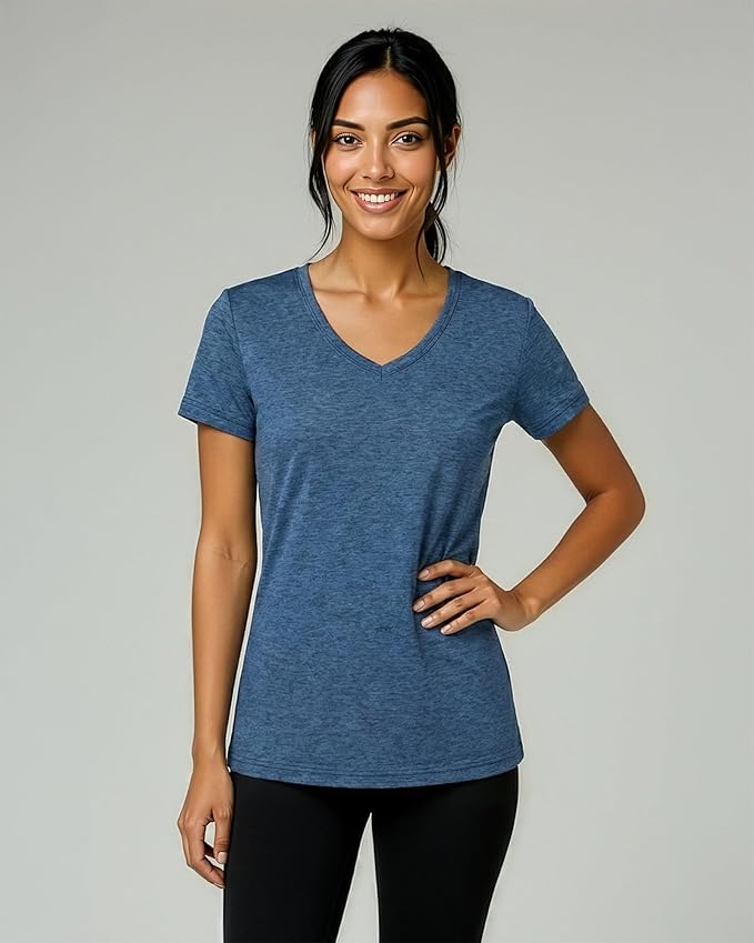 5 Pack Women's Dry Fit V Neck Workout Tops T Shirts Athletic Gym Yoga Tees | Available In Plus Size, Cooling Moisture-Wicking, Short Sleeve, Quick-Dry, Fitness, Stretch, Exercise, Running, Hiking - Image 2