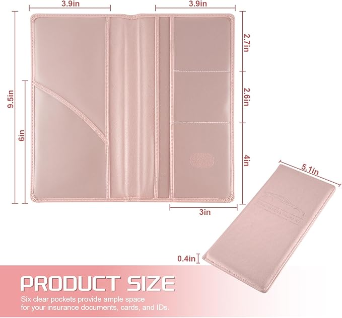 JUSTTOP 2Pack Car Registration and Insurance Holder,Car Document Holder for Cards License with Magnetic Shut,Vehicle Glove Box Car Organizer for Documents, Cards, License(Pink) - Image 2