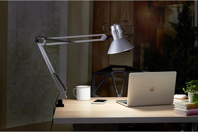 Bostitch Office VLF100-SLV Swing Arm Desk Lamp with Clamp Mount, 36" Reach with Multi-Joint Adjustment, Includes Replaceable LED Bulb (VLF), Silver - Image 8