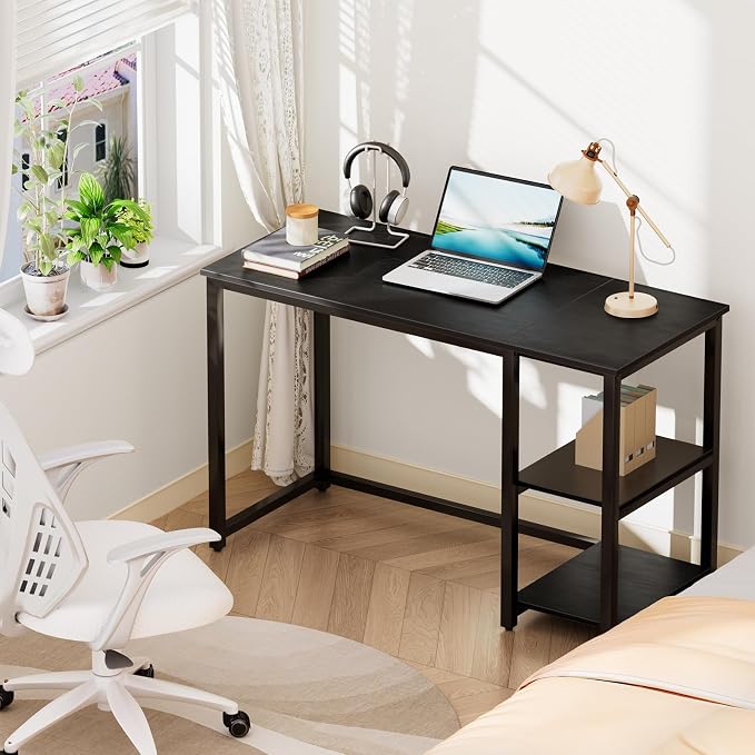 SINPAID Computer Desk 47 inches with 2-Tier Shelves Sturdy Home Office Desks with Large Storage Space Modern Gaming Desk Study Writing Laptop Table, Black - Image 7