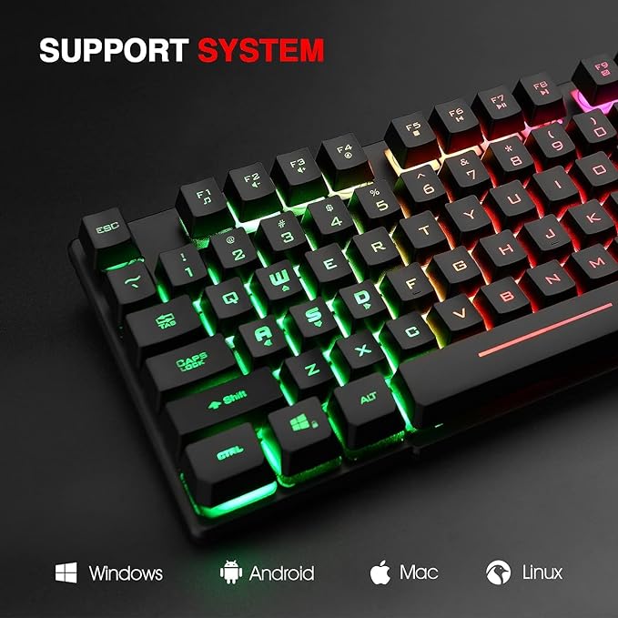 Rii RK100+ Multiple Color Rainbow LED Backlit Large Size USB Wired Mechanical Feeling Multimedia PC Gaming Keyboard,Office Keyboard for Working or Primer Gaming,Office Device - Image 6